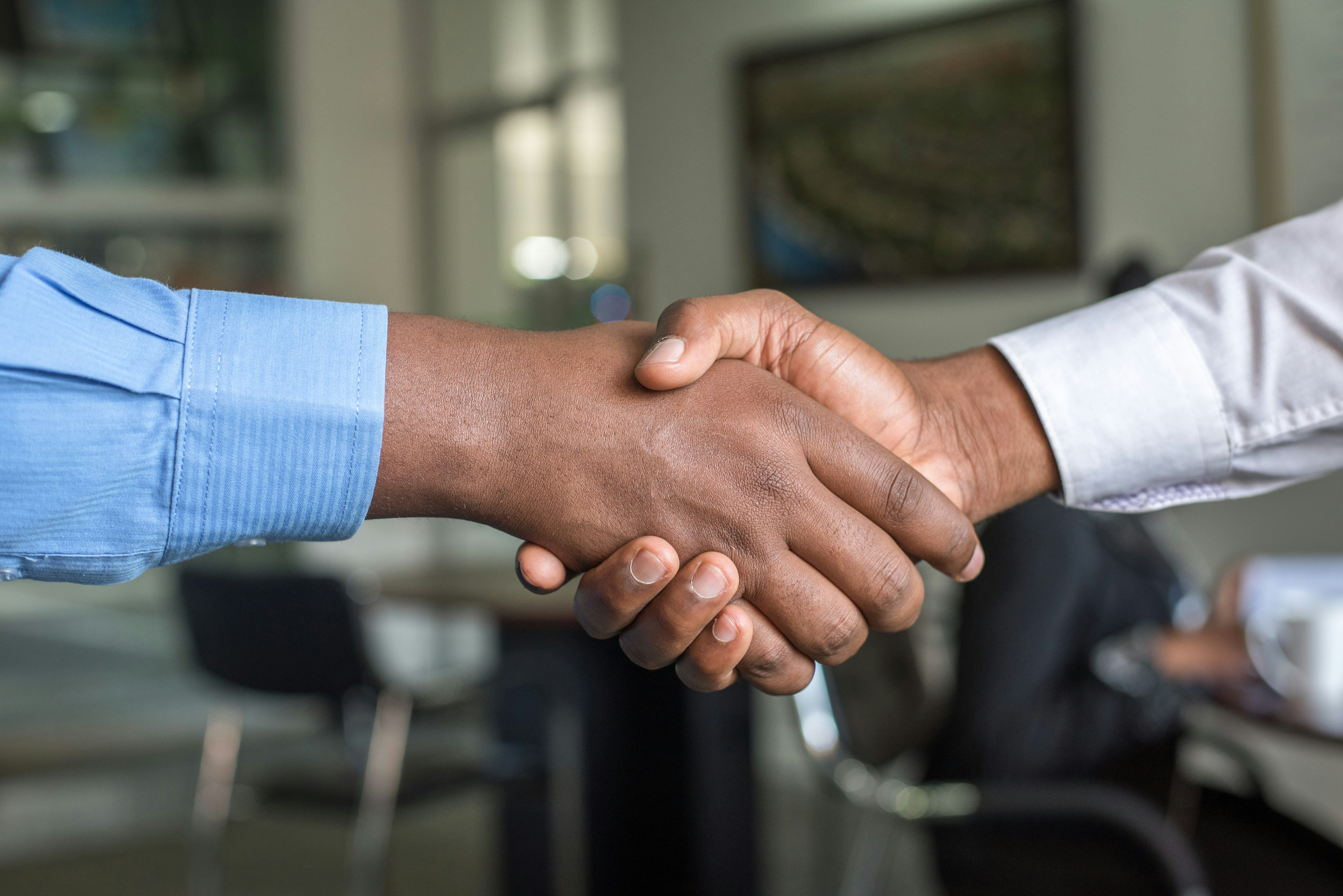Business Partnership - Two Professionals in Suits Handshaking